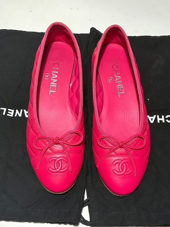 CHANEL Shoes - CHANEL Hot Pink Quilted Leather Ballerina Flats with CC Bow
